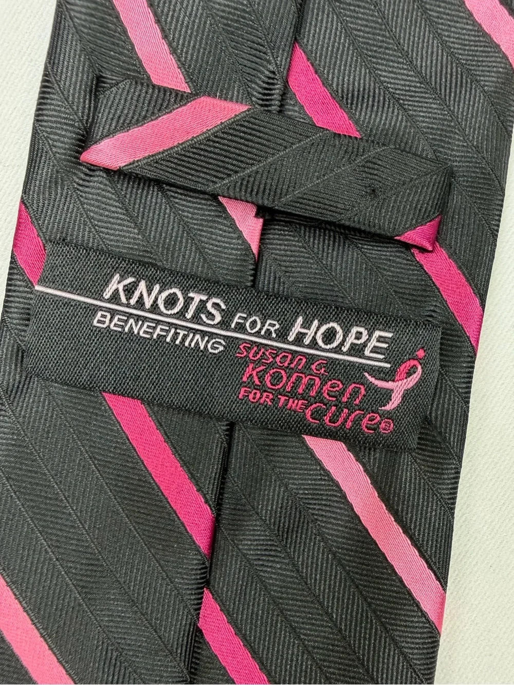 Breast Cancer Awareness Tie - Black with Pink Ribbon Stripe  Classic and Stylish